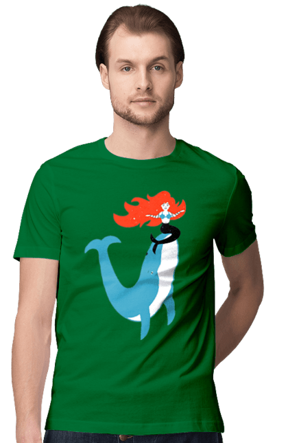 Футболка чоловіча з принтом "Русалка І Кит". Кит, море, русалка. 2070702