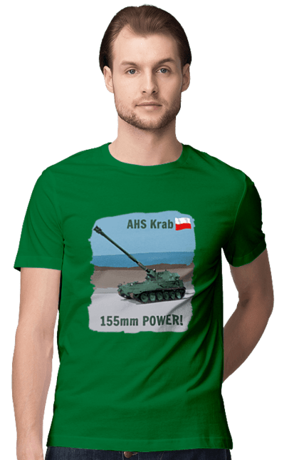 Men`s t-shirt with prints 155mm Power! AHS Krab olive. Ahs krab, artillery, crab, howitzer, poland, self propelled. 2070702