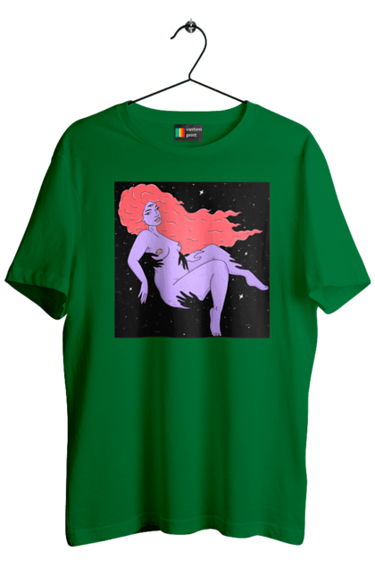 Men`s t-shirt with prints Purple Girl In Black Dire. Girl, paw. 2070702