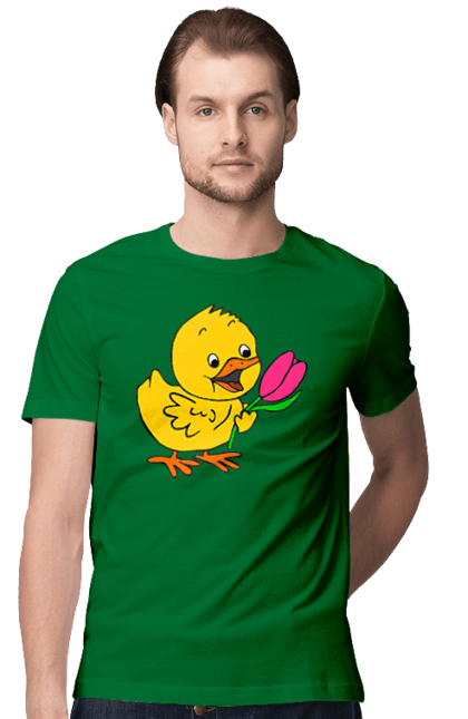 Men`s t-shirt with prints Chicken With A Tulip. Chick, tulip. 2070702