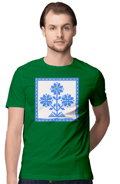 Yellow blue embroidery flowers