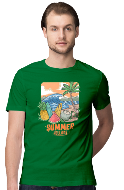 Men`s t-shirt with prints Summer Holidays. Palm, sea, summer, waves. 2070702