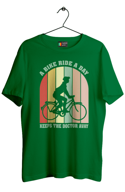 Футболка чоловіча з принтом "Поїздка на велосипеді". Велопрогулянка, велосипед, здоровий спосіб життя, зож, поїздка на велосипеді. 2070702