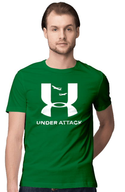 Футболка чоловіча з принтом "Under Attack white". Андер армор, бренди, гумор, приколи, прикольні, ундер армор. 2070702