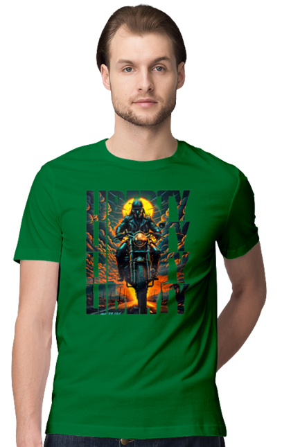 Футболка чоловіча з принтом "Байкер". Байкер, мотоцикліст, подорожі, свобода, туризм. 2070702