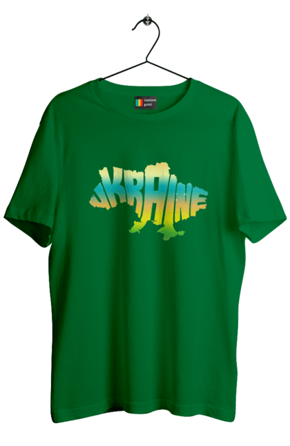 Футболка чоловіча з принтом "Україна силует кольоровий". Карта україни, люблю україну, силует україни, символ україни, україна, українська символіка. 2070702