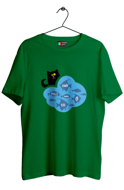 Футболка чоловіча з принтом "Кіт програміст". Angular, c, css, html, it, javascript, jquery, php, python, react, svelt, vue, айтишник, айті, гумор, код, кодувати, прогер, програміст, програмісти, ти ж, ти ж програміст, тиж програміст. 2070702