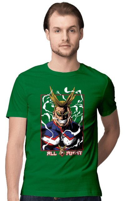 Футболка чоловіча з принтом "Моя академія героїв Всемогутній". All might, my hero academia, yagi toshinori, академія юей, аніме, всемогутній, манга, моя геройська академія, один за всіх, тошинорі ягі. 2070702