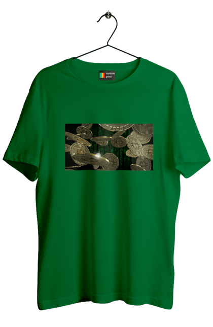 Футболка чоловіча з принтом "Біткойн". Багатство, біткойн, валюта, гроші, криптовалюта, курс, майнінг, матриця, монета, розкіш, цифровий світ. 2070702