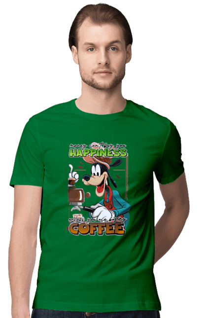 Men's t-shirt with prints Goofy Coffee. Animated series, cartoon, coffee, cup, disney, dog, goofy. 2070702