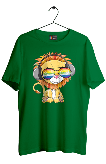 Футболка чоловіча з принтом "Левеня В Окулярах І Навушниках". Лев, левеня, навушники, окуляри. 2070702