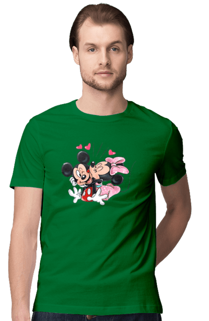 Men's t-shirt with prints Mickey Mouse and Minnie Mouse. Cartoon, disney, mickey, mickey mouse, minnie mouse. 2070702