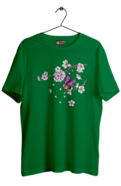 Футболка чоловіча з принтом "Метелик І Сакура". Весна, дерево, метелик, сакура. 2070702