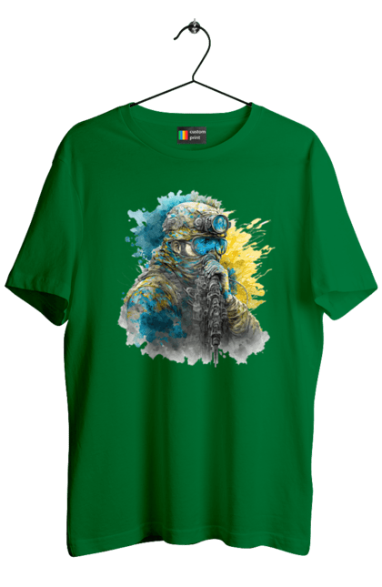 Футболка чоловіча з принтом "Снайпер ЗСУ". Армія, зсу, прапор україни, символи україни, снайпер, солдат, україна. 2070702