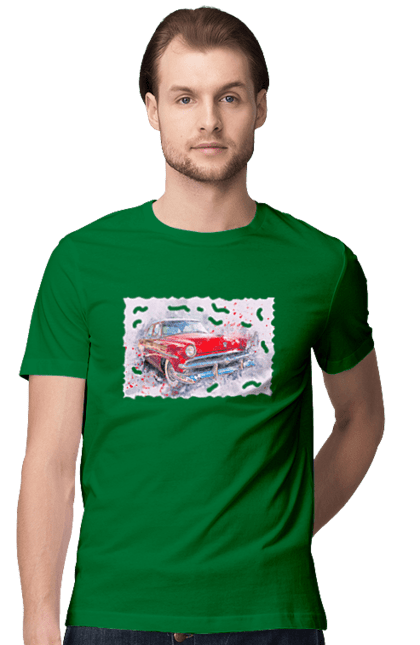 Men`s t-shirt with prints Car gas. Car, car gas, gas, road, victory, wheel. 2070702