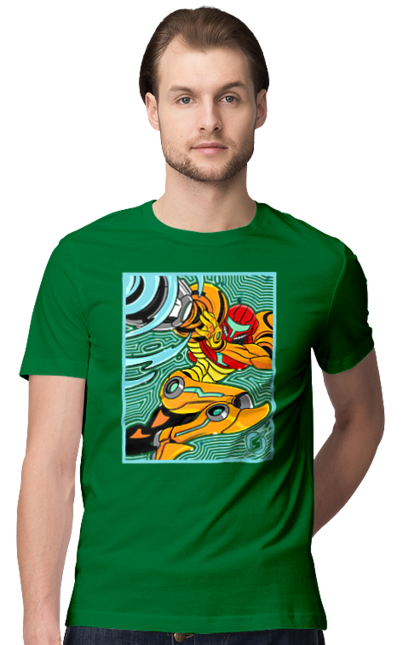 Men's t-shirt with prints Metroid Samus Aran. Game, head hunter, heroine, metroid, power suit, samus aran, video game. 2070702