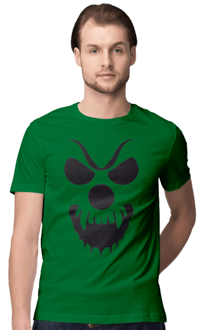 Men's t-shirt with prints Halloween pumpkin face. Costume, halloween, holiday, october, october 31, pumpkin, scary, sweets, trick or treat. 2070702