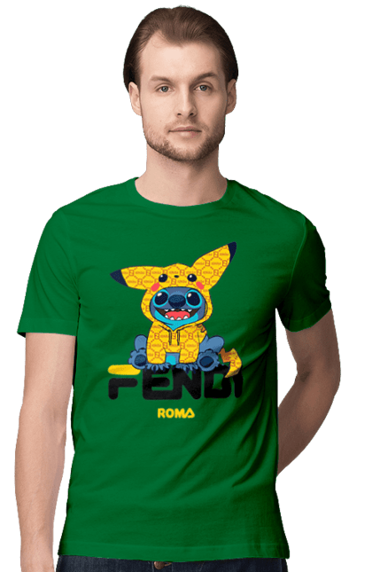 Men's t-shirt with prints Fendi Stich. Bag, brand, clothes, fashion, fashion house, fendi, italy, luxury, lvmh, stich. 2070702