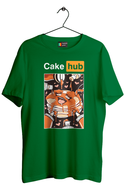 Men`s t-shirt with prints Cake Hub. Brutal, cake, cake hub, hub, humor, joke, porn hub. 2070702