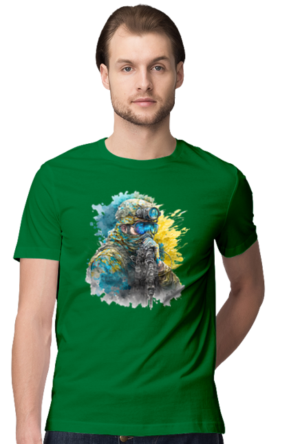 Футболка чоловіча з принтом "Снайпер ЗСУ". Армія, зсу, прапор україни, символи україни, снайпер, солдат, україна. 2070702