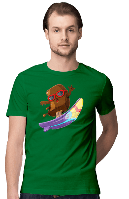 Футболка чоловіча з принтом "Мороженко На Серфі". Літо, морозиво, окуляри, серфінг. 2070702