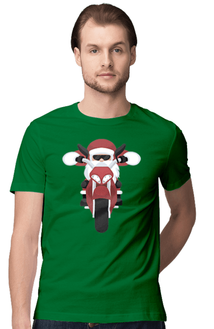 Футболка чоловіча з принтом "Санта на мотоциклі". Мотоцикл, новий рік, різдво, санта. 2070702