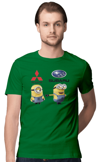 Men`s t-shirt with prints Minion. Auto, cars, minions, mitsubishi, subaru. 2070702