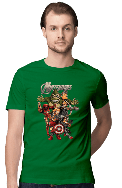 Men`s t-shirt with prints Nintendo heroes. Animal crossing, donkey kong, game characters, kirby, legend of zelda, luigi, mario, nintendo, pokemon, princess stove. 2070702