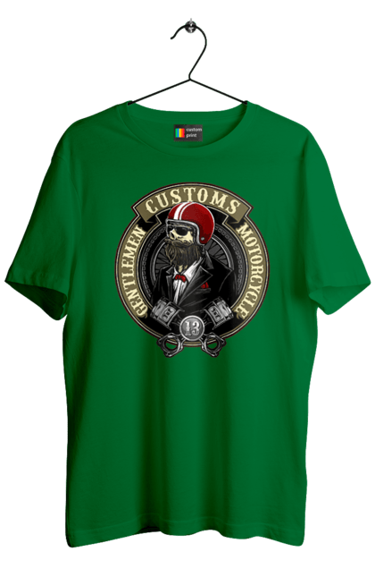 Men`s t-shirt with prints Gentlemen motorcycle. Gentleman, helmet, motorcycle, skull. 2070702