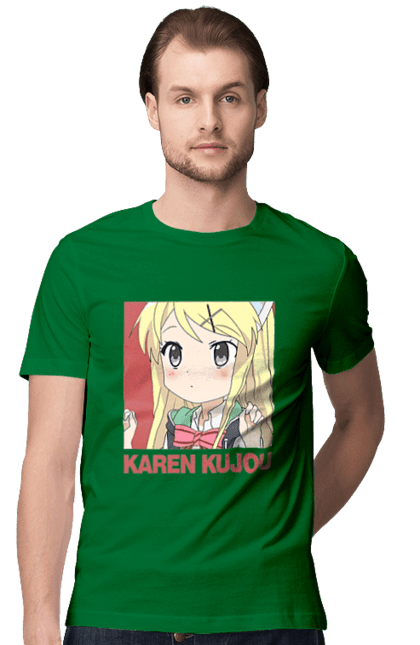 Men's t-shirt with prints Kiniro Mosaic Karen Kujo. Anime, gold mosaic, karen, karen kujo, kiniro mosaic, kinmoza, manga. 2070702