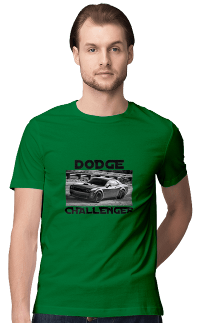 Men`s t-shirt with prints Dodge challenger. An american legend, auto, car, classic car, cult car, dodge challenger, powerful car, zhmasl kar. 2070702