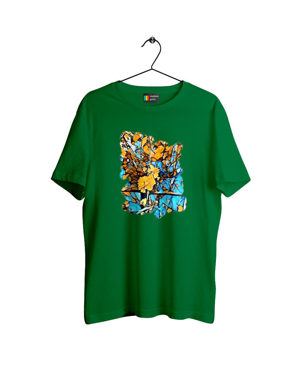 Желтые цветы на синем фоне.