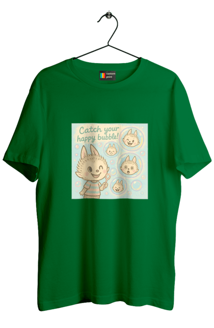 Футболка чоловіча з принтом "Лабубу". Бульбашки, грайливо, каваї, казково, лабубу, милаілюстрація, ніжнікольори, пастельнамистецтво, щасливі бульбашки. 2070702