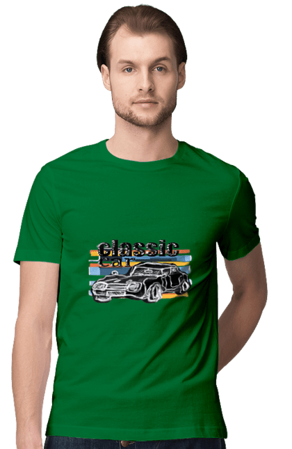 Футболка мужская с принтом Принт Классический Автомобиль. Автомобиль, классический, ретро авто, старинный автомобиль. 2070702