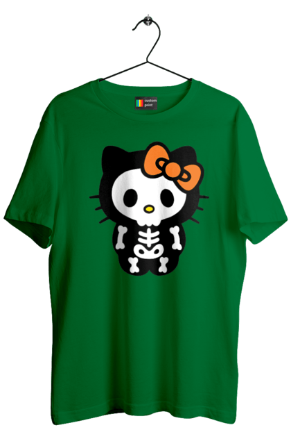 Men's t-shirt with prints Hello Kitty Halloween. Brand, character, halloween, hello kitty, kitten, kitty, skeleton, zombie. 2070702