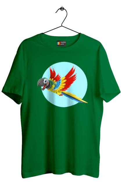 Футболка чоловіча з принтом "Папуга". Барвистий папуга, какаду, кольоровий папуга, папуга, що летить. 2070702