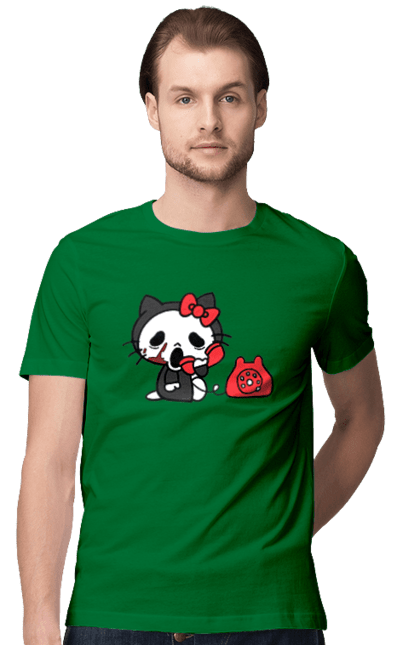 Men's t-shirt with prints Hello Kitty Halloween. Brand, cat, character, halloween, hello kitty, kitten. 2070702