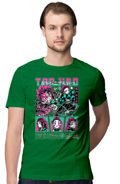 Men's t-shirt with prints Demon Slayer Tanjiro. Anime, demon slayer, kamado tanjiro, manga, tanjiro. 2070702