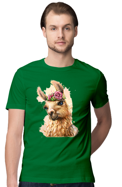 Футболка чоловіча з принтом "Лама Портрет". Лама, портрет, тварина. 2070702