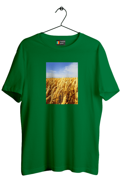 Футболка чоловіча з принтом "Україна". Голубизна, красота, небо, поле, природа, пшеница. 2070702