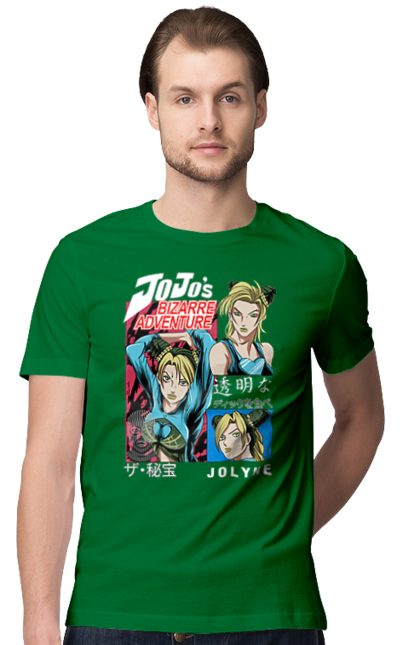 Men's t-shirt with prints JOJO Jolyne Cujoh. Anime, jojo, jojo`s bizarre adventure, jojo’s bizarre adventure, jolyne cujoh, manga. 2070702