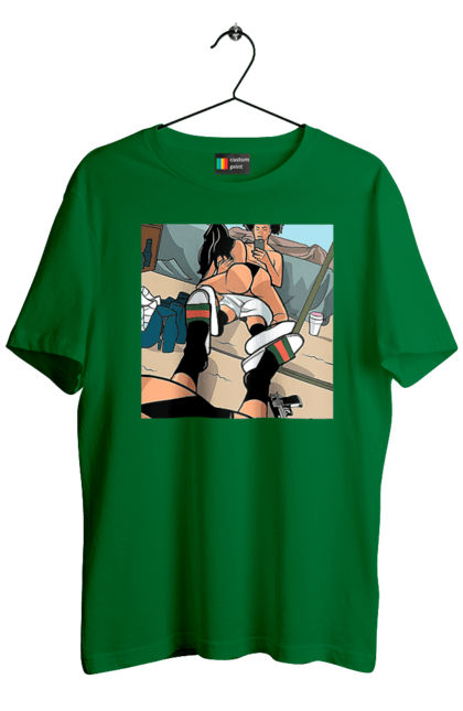 Футболка чоловіча з принтом "Голе Селфі У Дзеркалі". Жопа, зверху, селфі. 2070702