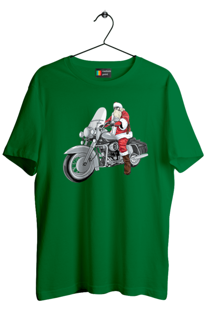 Футболка чоловіча з принтом "Санта На Мотоциклі". Мотоцикл, новий рік, санта, свято. 2070702