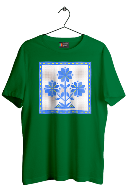 Футболка чоловіча з принтом "Жовто блакитна вишивка квіти". Вишивка, вишивка хрестиком, квіти, символ україни, традиції україни, україна. 2070702