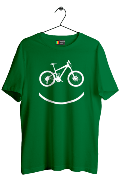 Men`s t-shirt with prints Cycling smile. Bicycle lovers, bike, cross, cycling, pedals, smile, smiley, track, wheel. 2070702