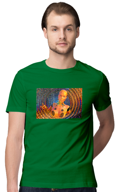 Футболка чоловіча з принтом "Штучний інтелект". Айті, айтішник, гик, жінка, знання, інженер, інтелект, кібер, кібернетика, кіборг, код, комп, комп`ютерник, кристал, машинне навчання, мікросхема, мозок, портрет, програміст, професіонал, професія, розробник, розум, хакер, чіп, штучний інтелект, штучний розум. 2070702