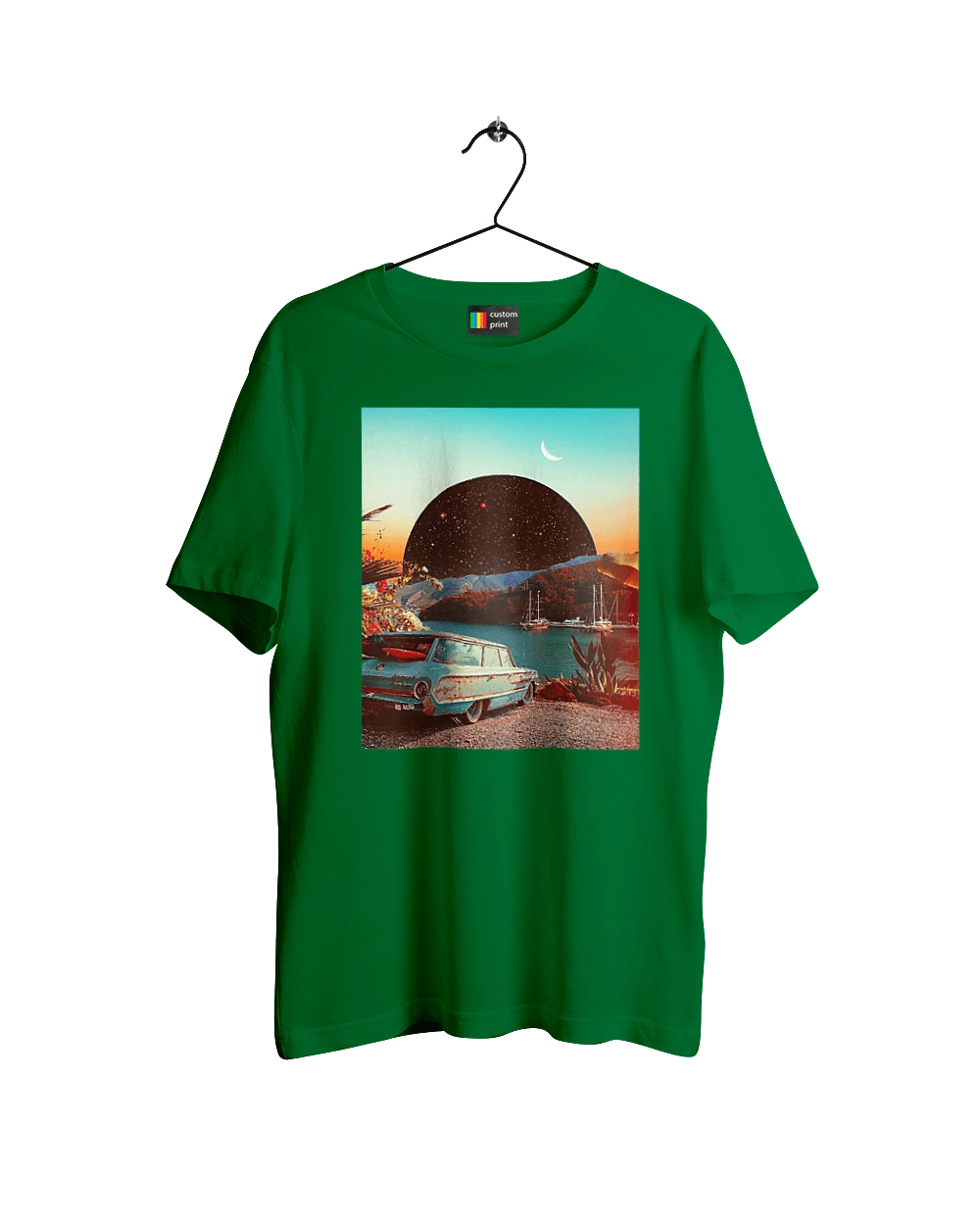 Painting, car by the river