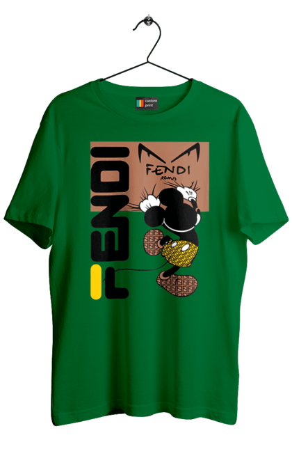 Футболка чоловіча з принтом "Fendi Міккі Маус". Fendi, mickey mouse, бренд, будинок моди, італія, люкс, міккі маус, мода, сумка, фенді. 2070702