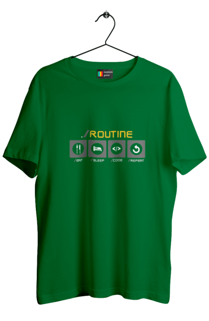 Футболка чоловіча з принтом "Рутина програміста". Ай ті, айтішник, код, програміст, хакер. 2070702