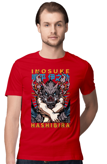 Men's t-shirt with prints Demon Slayer Inosuke. Anime, demon slayer, inosuke, inosuke hashibira, kimetsu no yaiba, manga. 2070702